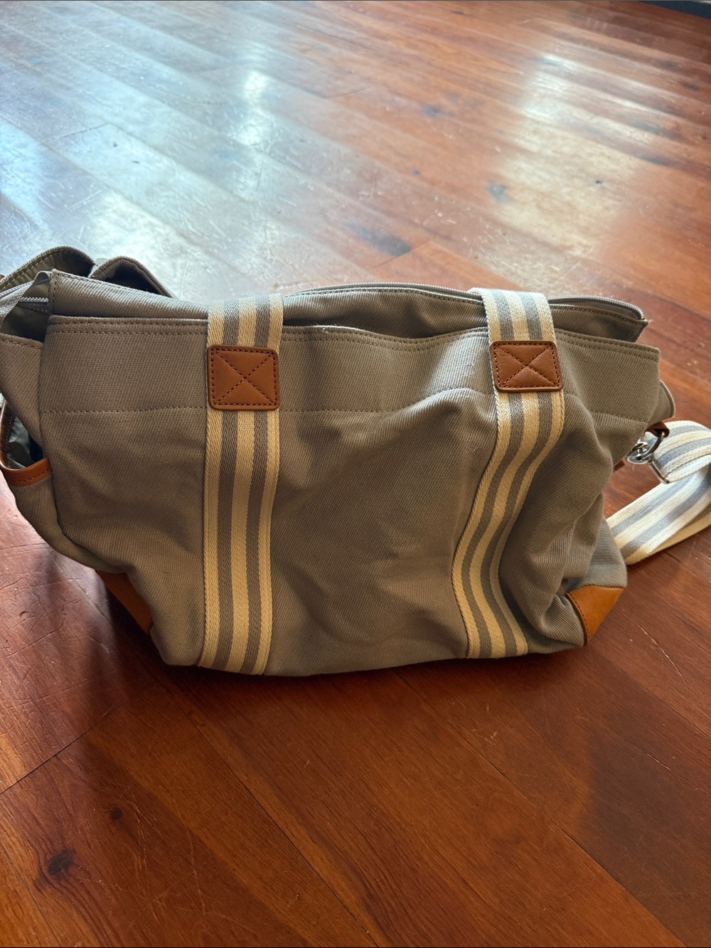 Pottery Barn Kids Dialer Bag Crossbody Messenger Bag in Taupe with Cream Stripe